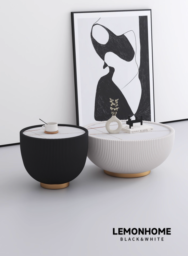 Table basse minimaliste italienne en dalle de pierre ronde