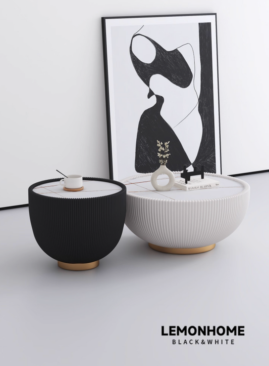 Table basse minimaliste italienne en dalle de pierre ronde