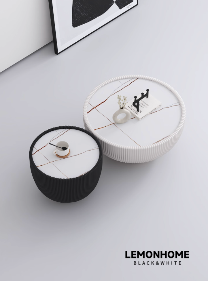 Table basse minimaliste italienne en dalle de pierre ronde