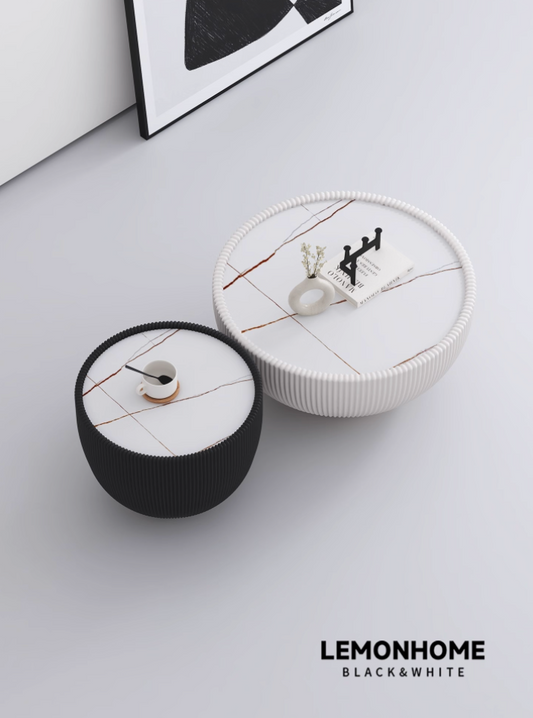 Table basse minimaliste italienne en dalle de pierre ronde