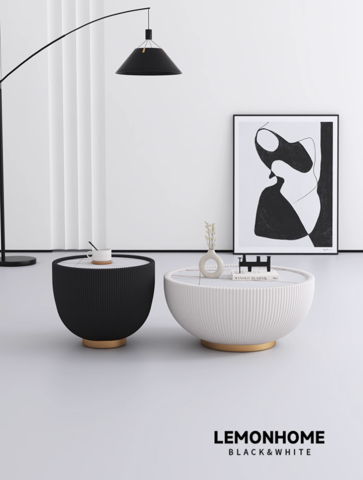 Table basse minimaliste italienne en dalle de pierre ronde