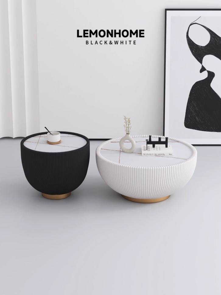 Table basse minimaliste italienne en dalle de pierre ronde